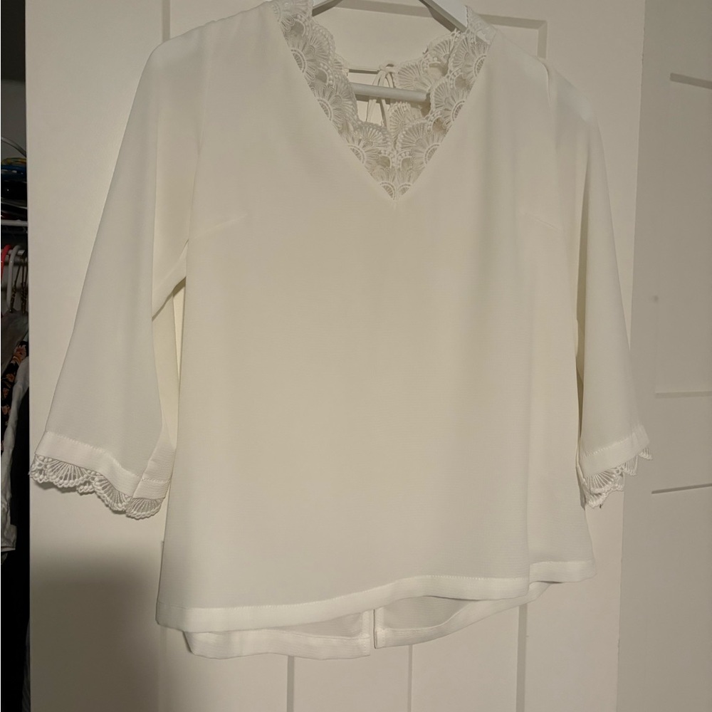 Elegant White Lace Trim Blouse
